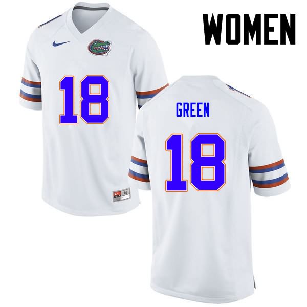 Women's NCAA Florida Gators Daquon Green #18 Stitched Authentic Nike White College Football Jersey WMN7665CB